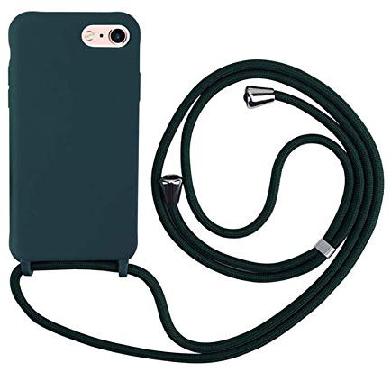 MEIVS Funda Compatible con iPhone 6/6S/7/8 Plus{5,5}, Ajustable Collar Correa de Cuello CordónCarcasa de Silicona-Verde Oscuro