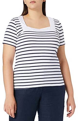 Armor Lux Damen Marinière Encolure MC Carrée T-Shirt, Weiß/Marineblau Deep, 46