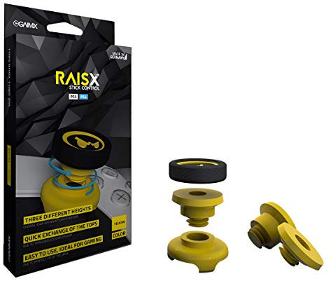 GAIMX RAISX CORE PS5 PS4 Stick Control Aim-Hilfe/Zielhilfe - Aim-optimierer - Playstation 4 & 5 Zubehör- Thumbstick-Verlängerung in DREI verschiedenen Höhen (Gelb)