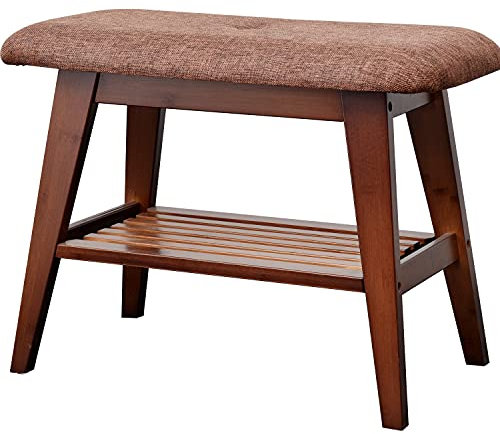 SOBIBO Shoe Entryway Bench, Bamboo Shoe Rack Bench, Organizer with 2 Tier Storage Simple Style Good Load Bearing, Ideal for Entryway Hallway Living Room,(Brown,60cm)