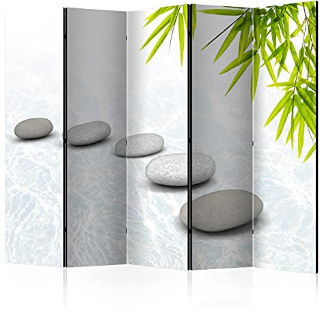 murando - Paravent Raumteiler Innen Zen 225x172 cm 5-teilig Einseitig Raumtrenner Trennwand Holz Room Divider Mobiler Sichtschutz Spanische Wand Raum Spa Wasser Stein Blätter Natur p-C-0019-z-c