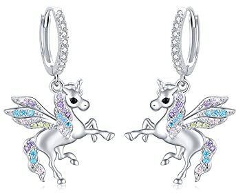 Einhorn Ohrringe Mädchen Creolen Silber 925 Regenbogen Einhorn Creolen Kinder Einhorn Ohrringe Hängend Klein Creolen für Damen Einhorn Schmuck Valentinstag Geschenke Damen Mutter Tochter Schwester