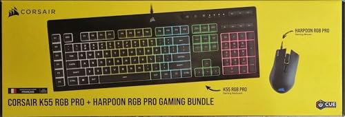 Corsair K55 RGB Pro + Harpoon RGB Pro Pack Gaming (Clavier Gaming RGB, Résistance à la Poussière et aux Éclaboussures IP42, Poids Plume, Souris Gaming 12 400DPI, 8 Boutons Programmables)