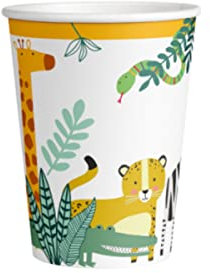 Amscan 9909350-66 - Becher Get Wild, 8 Stück, Füllvolumen 250 ml, Papier, Safari, Pappbecher, Party-Becher, Einweggeschirr, Kindergeburtstag, Grün