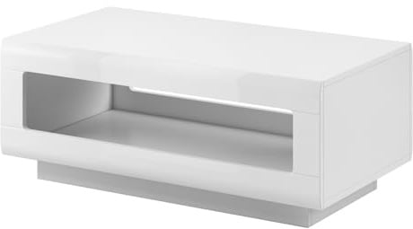 Couchtisch weiß Hochglanz modern mit offenem Fach, B/H/T: ca. 110/44/60 cm