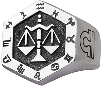 Vintage Echt 925 Sterling Silber Astrologie Sternzeichen Waage Konstellation Ring - Tierkreiszeichen Schmuck für Herren Damen - Offen Verstellbar