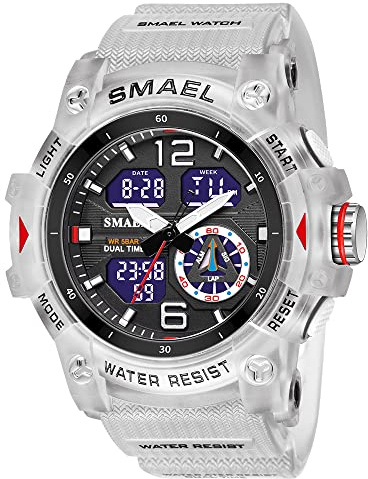 Montres militaires pour hommes - Montre numérique pour sports de plein air - Montre tactique militaire à LED - Chronomètre étanche, C-Blanc transparent