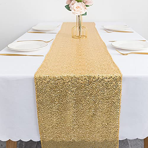 2 Stück Tischläufer Pailletten Tischdecken, Tischband Gold Tischläufer Modern, Tischfahne Dekoration Für Party Hochzeit Geburtstag Baby Duschen, 30 X 275 cm (Gold)