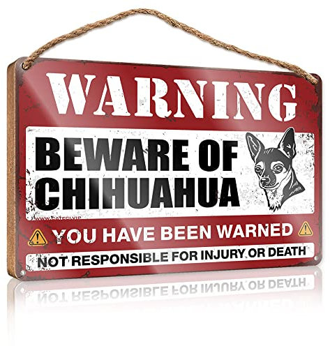 Abipuir Türschild mit Aufschrift Beware of Chihuahua, Holzschild zum Aufhängen, 15 x 28 cm