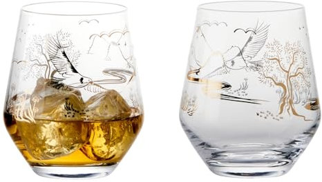 Anton Studio Designs Skye Handmade Stemless Wine Glass with Hebridean Design Perfect for Red Wine, White Wine, Water, or Beverages - 500 ml - Clear - Set of 2 Elegant Glass Tumblers
