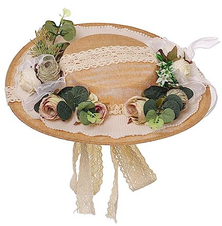 COSDREAMER Sonnenhut für Frauen, viktorianischer Stil, Lolita-Blume, Strohhüte, Strandhüte, beige, Einheitsgröße
