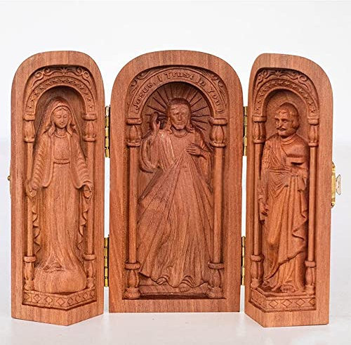JUKIDS Religiöse Handwerkskunst aus Holz, geschnitzte heilige Statue in einer Box Desktop-Heilige Dekoration Skulptur Holz religiöse Ornament für dekorative Sammlung und Geschenke