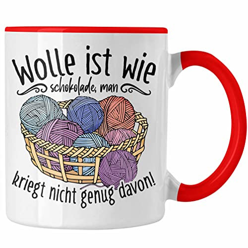 Trendation - Stricken Tasse Geschenk Häkeln Geschenkidee Mama Oma Rentner (Rot)
