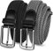 LOVMEAD Elastischer Gürtel Stretchgürtel Geflochten Herren Damen Wert 1 2 Stück, Golf Stoffgürtel Flechtgürtel Dehnbarer (2 Stück-Schwarz+Grau, 105cm/34’’-38’’ für Taillengröße)
