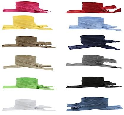 DOJA Barcelona | Teilbarer Reißverschluss Jacke | Pack 12 | 50cm | Nr 5 | 12 Farben Sortiert | Reißverschlüsse am Meter zum Nähen | Reißverschluß für Jacken, Taschen, Jeans, Mäntel, Rucksäcke