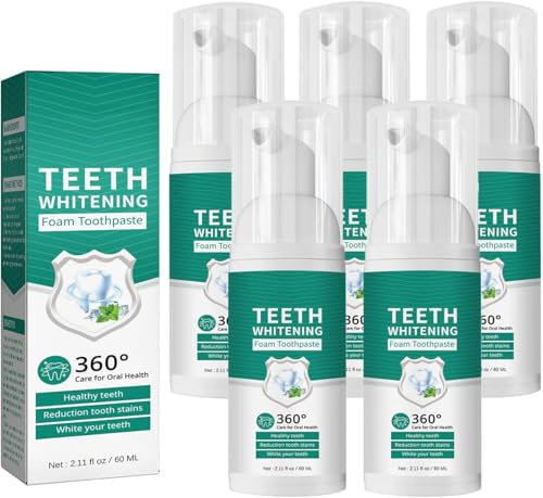 Teeth Whitening Foam Toothpaste, Schaum Zahnpasta Weisse Zähne, Zahnaufhellung Zahnpasta, Aufhellende Zahnpasta, Zahncreme Weiße Zähne, Stain Removal & Fresh Breath, 60ml (5 Stück)