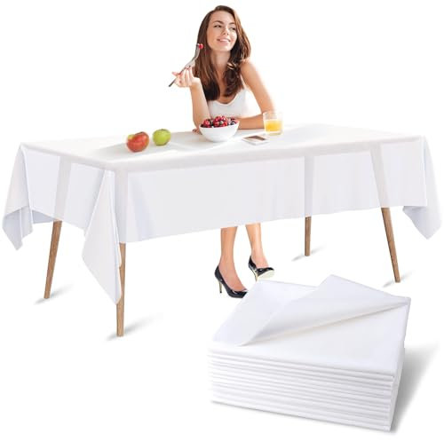 Luriseminger Tischdecke Einweg 10 Stück, Wasserdicht Tischabdeckung aus Vliesstoffe mit PE-Film Einweg Tischbezug Weiß Tischtücher für Hochzeit, Party, Geburtstag (150 x 280cm)