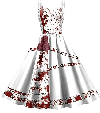 FNKDOR Halloween Kostüm Damen Halloween Neckholder-Kleid Cos Performance-Kostüm (White, S)