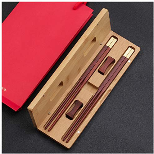 Lot de 2 paires de baguettes et repose-baguettes Baguettes en bois Coffret cadeau réutilisable de qualité supérieure Coffret cadeau Chinois Coréen Japonais Sushi Baguettes en bois naturel Ensemble de