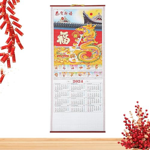 Chinesischer Wandkalender 2024 | Chinesische Neujahrsschriftrolle 2024 | Jahr Des Drachen Chinesisches Neujahrskalenderrolle | Monatlicher Mondkalender Neujahr Des Drachen Kalenderwand