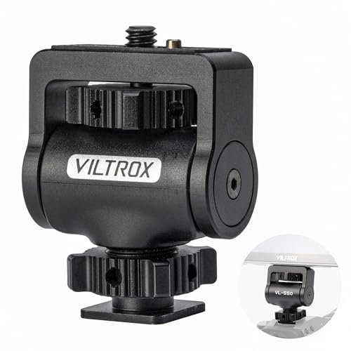 VILTROX Soporte para Monitor de cámara con Zapata fría, Giratorio de 360° e inclinación Ajustable de 180°, Tornillo de 1/4 para Monitor de Campo de 5 y 7 Compatible con LED, Flash y luz de vídeo