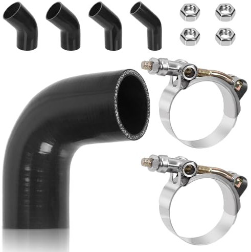 Glarks 7pcs 90 Degree Elbow Coupler Silicone Hose Set Includes 1pcs ID 2in 4-Ply High Performance Coupler Silicone Hose 2pcs 2.2-2.5in T-Bolt Clamp 4pcs M6 Hex Nut