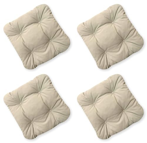 4L Textil 4er Set Stuhlkissen 40x40 mit Bändern Outdoor Kissen wetterfest Gartenstuhlauflagen UV-beständig Sitzkissen Outdoor Bodenkissen(Beige UV, 4er Set | 45x45 cm)