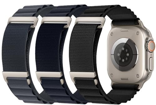 Kader Accessories 3 Stück Mountain Loop Armbänder - geflochtenes Nylon, Kompatibel mit Apple Watch Ultra/SE/Series 1-9, Für 49/45/44/42mm (Schwarz/Dunkelblau/Graublau)