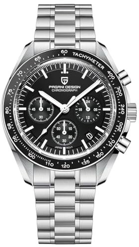 Pagani Design 1701 Herren Professionelle Chronograph Japan VK63 Quarzwerk Mond Armbanduhr Edelstahl 100M Wasserdicht Casual Analog Uhr Datum, Zeiger weiß-schwarz-v3