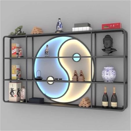 LED Light Wall Bottle Holder, Glow Display Iron Bar Bottle Holder, Creative Dining Tai Chi Shape, Craft Bottle Holder for Tea Room, Bar, Kitchen, Living Room Decor (Color :