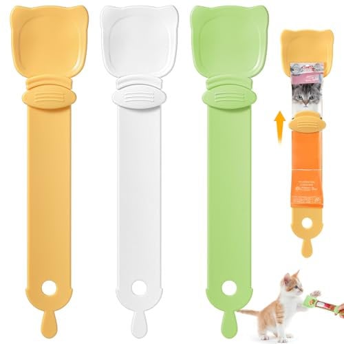 3Pcs Cat Treat Squeeze Spoon Dispenser Happy Spoon for Cats, Multifunctional Cat Strip Feeders, Cat Food Spoon for Cat Liquid Snack Lickable Cat Feeding, Cat Sliding Dispenser, Cat Treat Dispenser