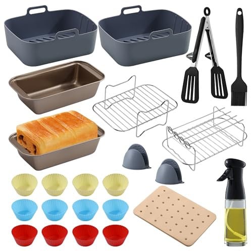 Airfryer Zubehör kompatibel mit Ninja AF400EU AF500EU AF300EU Und 7,6-10,4L Heissluftfritteuse, Ninja Heißluftfritteuse Zubehör enthält Einschließlich Silikonform, Backform, Gitterrost, Sprühöl etc