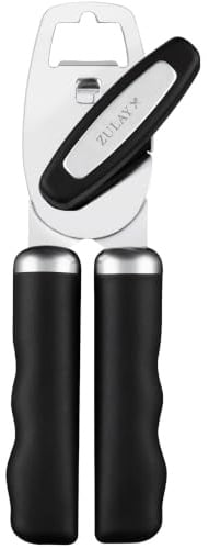 Zulay Kitchen Dosenöffner Manuell aus Edelstahl – Schwerlast Can Opener mit Flaschenöffner, Ergonomischer Drehknopf & Soft-Grip-Griffe, Sieger Dosenöffner für Senioren & Alltag, Rostfrei
