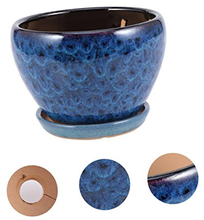 CAXUSD Satz Keramik Blumentöpfe Sukkulenten-Topf Mit Teildurchlassboden Pflanztopf Für Grünpflanzen Mit Tablett Für Innen-und Außenbereich