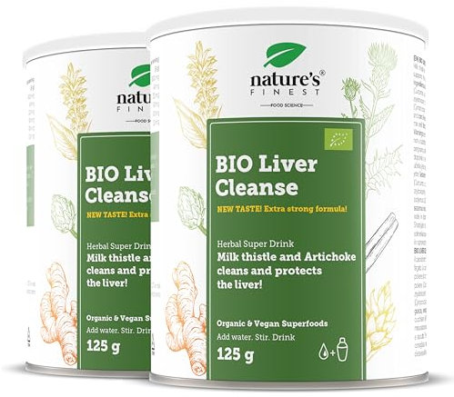 Nature's Finest by Nutrisslim Bio Liver Cleanse, 125g para 25 días - Limpieza Higado con Cardo Mariano (3000 mg), Extracto de Alcachofa y Cúrcuma y Jengibre - Natural Detox, Vegano