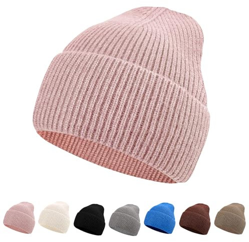 NebulaGlam Mütze Warm Mützen Wintermütze Strickmütze Weiche Winter Beanie Mütze Grobstrick Wintermützen für Herren und Damen für Outdoor Sports (Rosa)