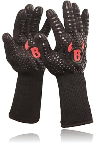 Burgerdevil Premium 1 Paar Grillhandschuhe mit Deyan Hitzeschutzbeschichtung bis 800 Grad - feuerfeste Ofenhandschuhe - Universalgröße