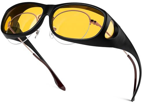 Night Driving Glasses Anti Glare Polarized Night Vision Yellow Tint Glare Reducing Fit Over Driving Sunglasses for Men and Women