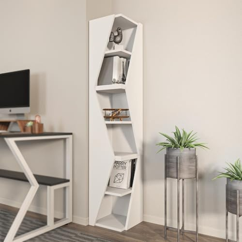 Elegant White Bookshelf, 165 cm Height, 31.8 cm Width | 100% Melamine Coated Particle Board, 18 mm Thickness | Perfect for Modern Home & Office Decor