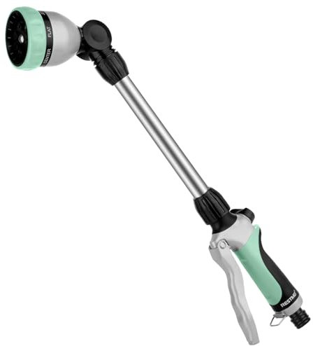 RESTMO 48cm Watering Lance, Long Metal Spray Lance | 180° Adjustable Ratcheting Head | 7 Spray Patterns Extension Hose Wand, Perfect Garden Sprayer Gun to Water Hanging Baskets, Shrubs,Cyan