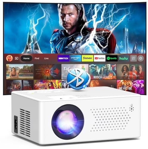 Proiettore, Mini Proiettore Portatile Bluetooth 5.2 Full HD 1080P Supporto, 50% Zoom, 200 Pollici Display Home Cinema per TV Stick/HDMI/Smartphone/Console di Gioco/USB/Mouse