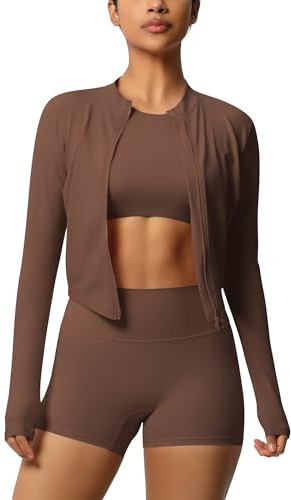 IDOPIP Ensemble de sport pour femme 3 pièces avec veste de sport : veste de course + leggings courts + débardeur à manches courtes avec soutien-gorge - Vêtements de sport pour le sport, le fitness, le