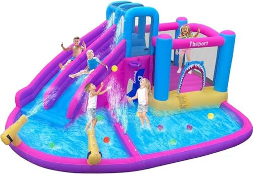 FBSPORT Castillo Hinchable Grande con Ventilador para niños Grandes 545 x 365 x 218 cm tobogán seco y de Agua, Adecuado para niños, Castillo Children's Bouncy para Uso Interior o Exterior
