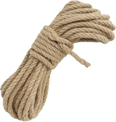 KuTi Kai Cuerda de cáñamo natural, banda de cuerda de yute fuerte, cuerda de sisal multiusos y cuerdas largas trenzadas duraderas (20 mm-10 m)