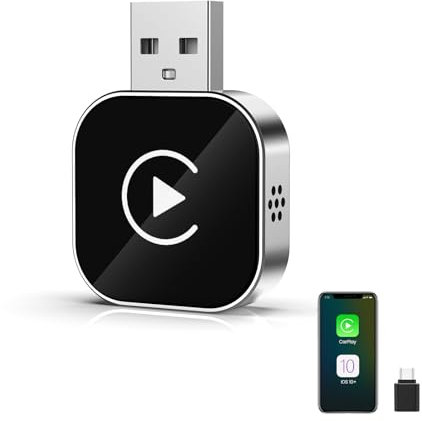 Adaptador CarPlay Wireless Dongle Convierte Cable a Inalámbrico para iPhone Plug & Play USB-C/USB iOS 10+ y Coche con CarPlay Diseño Mini Conexión Rápida y Estable Disipación Rápida del Calor