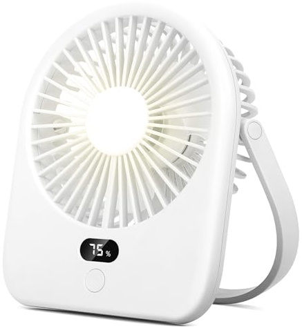 Digital Display Mini Desk Fan | 5 - Speed, USB Rechargeable, 180° Tilt, Wall - Mount/Portable – Work/Camping/Bedroom