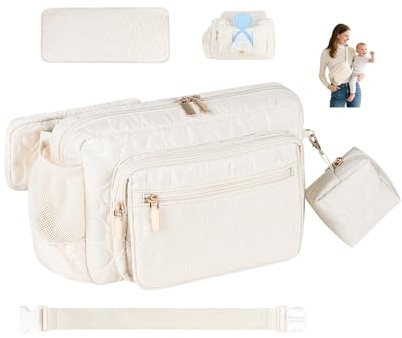 Rexmore Bauchtasche Wickeltasche mit tragbarer Wickelunterlage, verstellbare Umhängetasche für Damen | Leichte, wasserabweisende Nylon-Gürteltasche, Feuchttücherspender, Wickelunterlage und Tasche, 5-Wege-Tragetasche