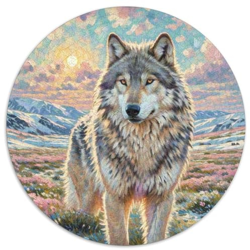 Wolf 1000 Teile Puzzle Tiere Rund Puzzle Für Erwachsene Und Kinder Pädagogisches Für Erwachsene Kinder Buntes Tier Stressabbau-Spielzeug 1000pcs (67.5x67.5cm)
