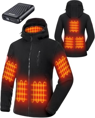 GOTOBI Fleece Beheizbare Jacke Damen mit Akku 12V 18400mAh, 8 Heizzonen,M | Beheizte Jacke mit 3 Temperaturstufen,Winter Parka Jacke Damen Winddicht Outdoor Warme Fleecejacke mit Abnehmbar Kapuze