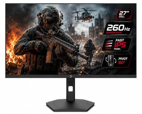 GAMEPOWER L60 27 Zoll Gaming Monitor 260Hz 0.5ms, Fast IPS, Full HD 1920x1080, FreeSync G-Sync, Pivot, RGB Beleuchtung, mit Lautsprecher 1080p PC Bildschirm HDMI 2.0 DP 1.4